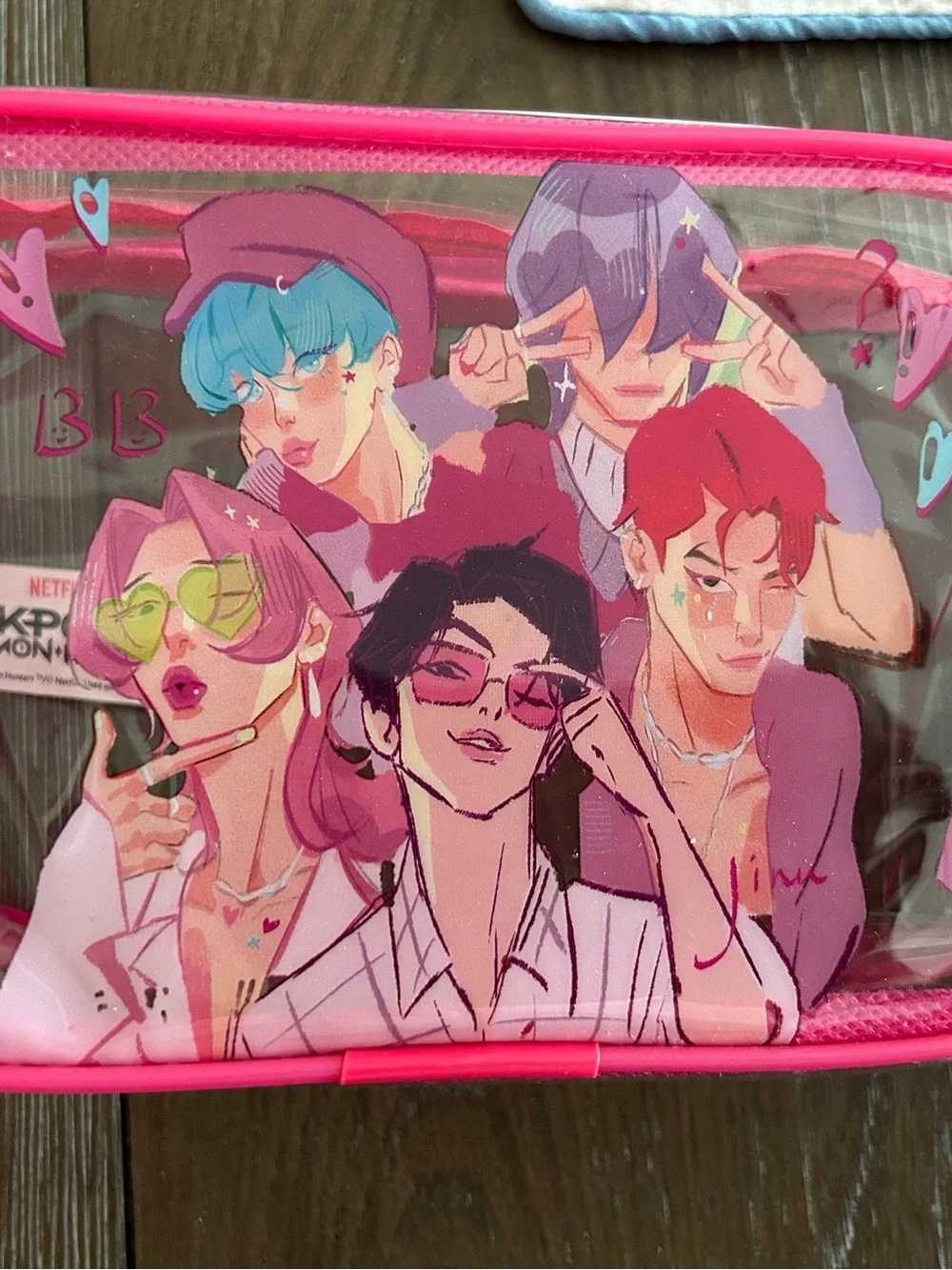 Pink and Blue Clear Kpop Demon Hunter zipper bags.- Set of 2